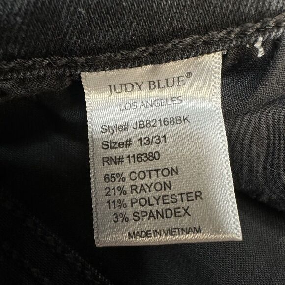 Judy Blue Jeans 13 31 Skinny Black Stretch Denim Leopard Animal Patch Distressed - Picture 11 of 14